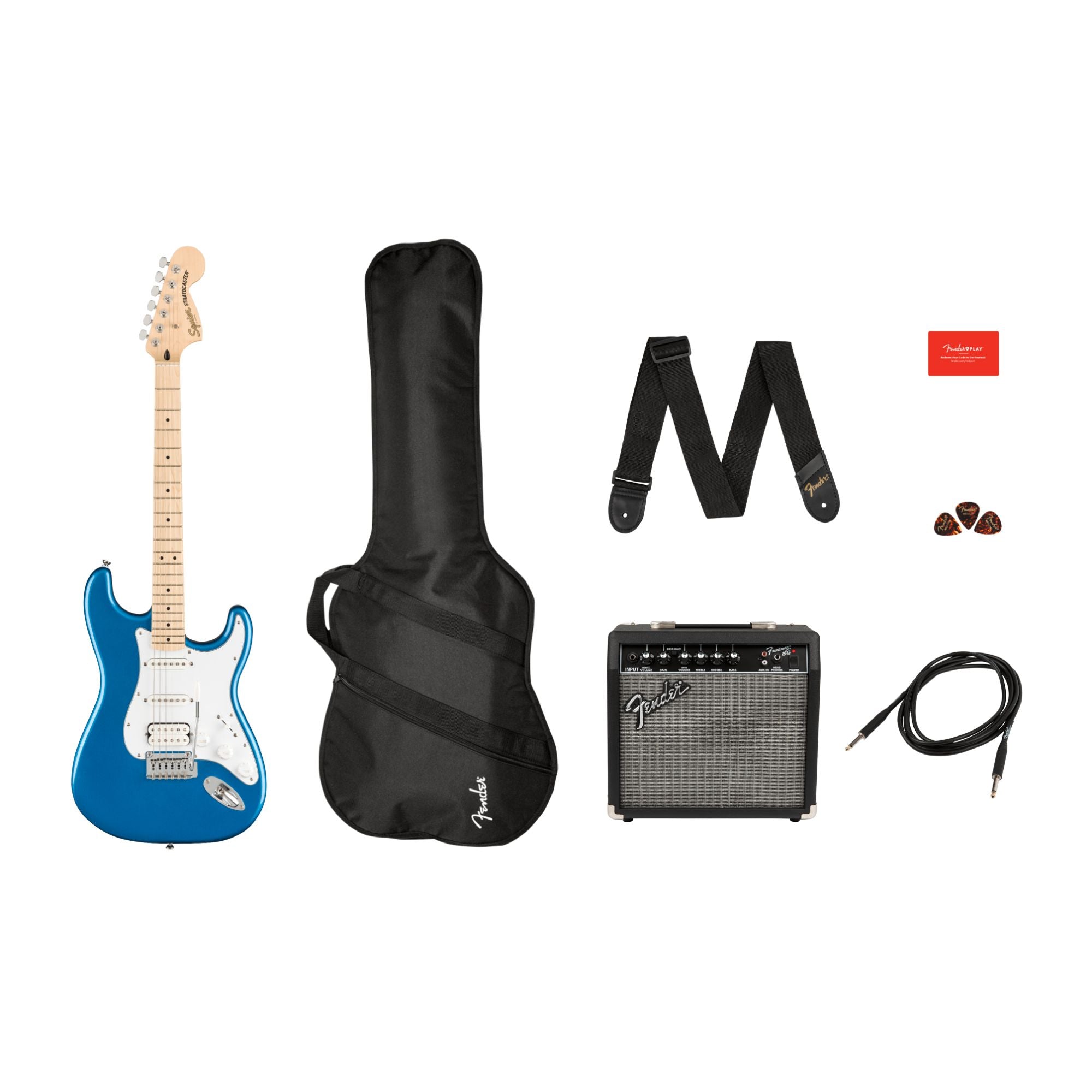 Squier Affinity Series Stratocaster HSS Electric Guitar Pack with Fender 15G Amp, Lead, Strap and more