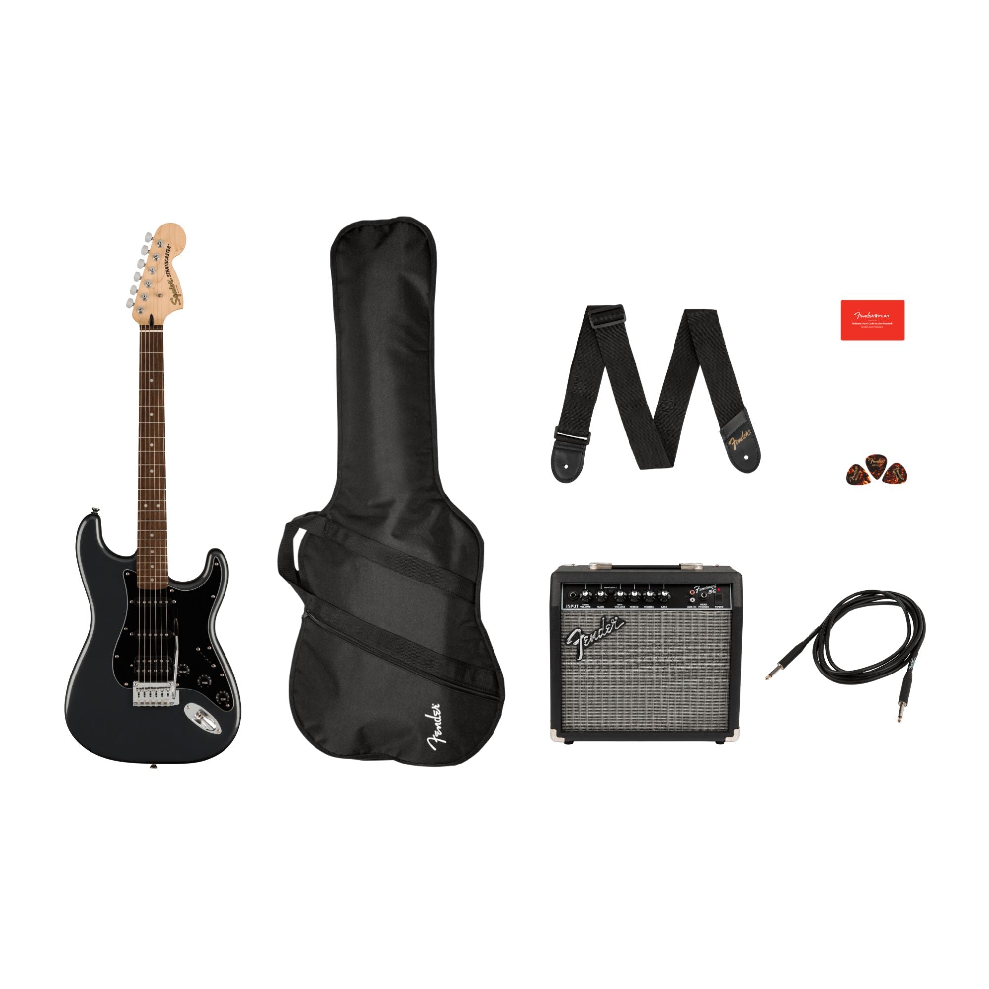 Squier Affinity Series Stratocaster HSS Electric Guitar Pack with Fender 15G Amp, Lead, Strap and more