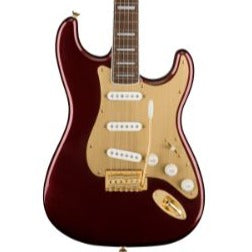 Squier 40th Anniversary Stratocaster, Gold Edition, Ruby Red Metallic