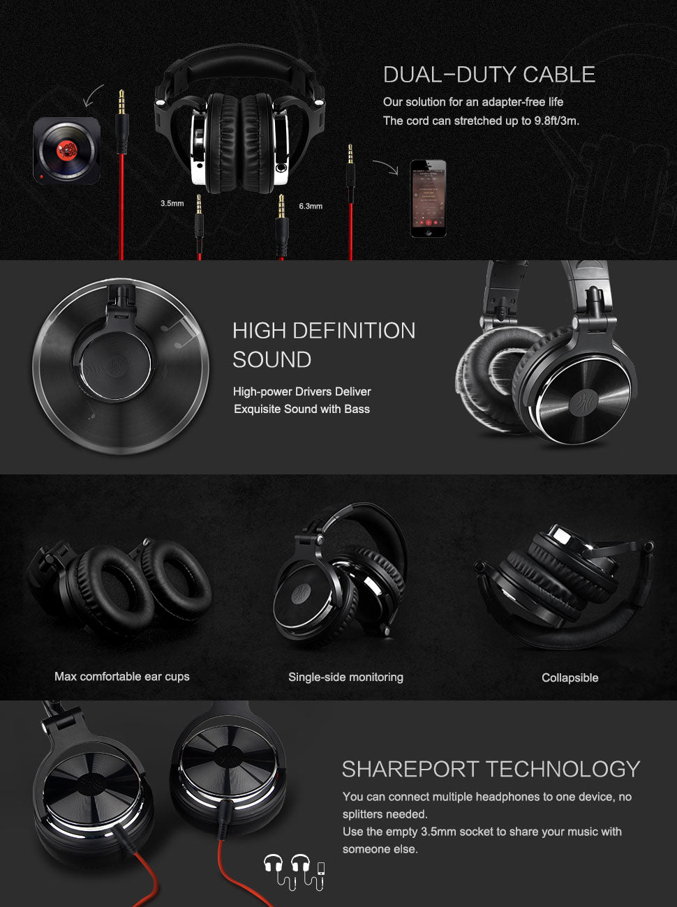 OneOdio Pro 10 Wired Headphones