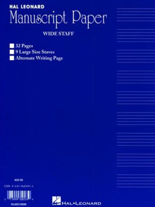 Wide Staff Manuscript 32 Page (Blue) 9 Staves/Interleaved