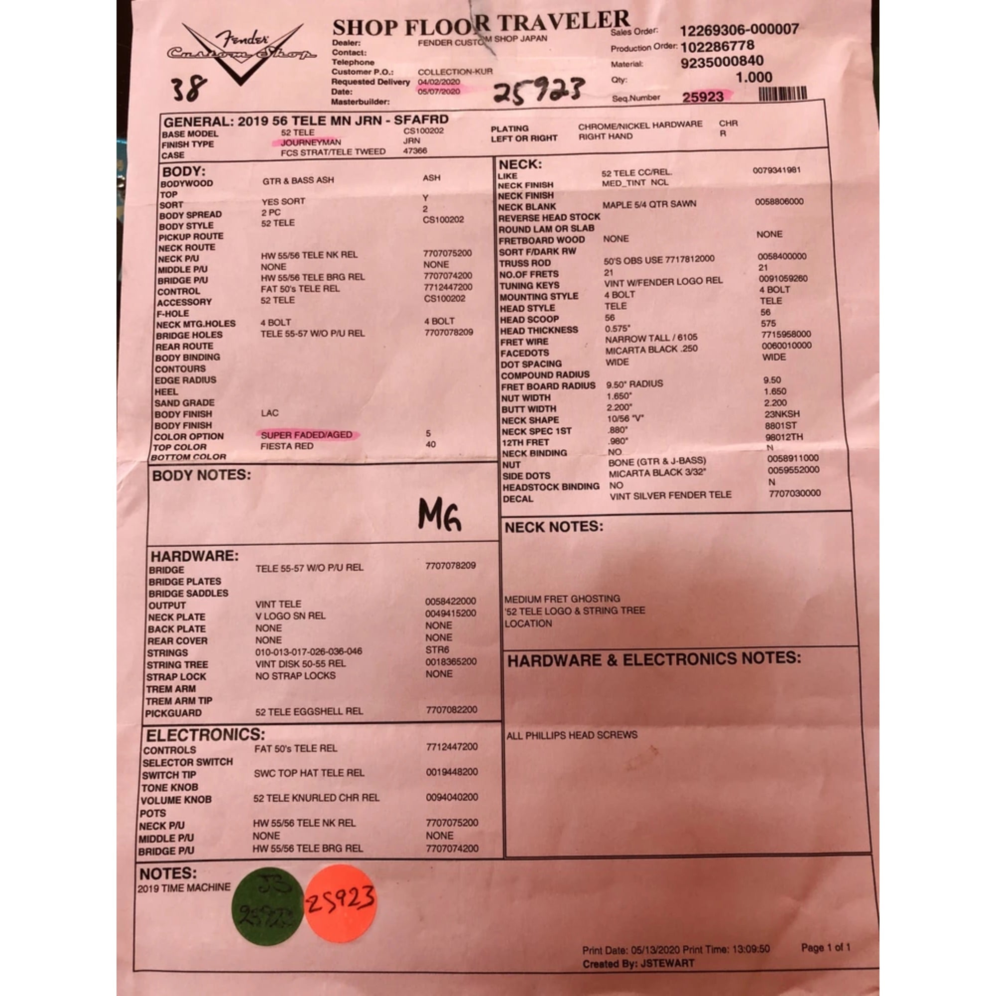 Fender Custom Shop 1956 Telecaster Faded Aged Fiesta Red