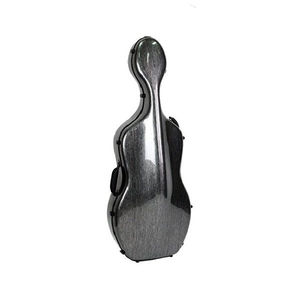 HQ Polycarbonate 4/4 Cello Case, Brushed Black & Silver