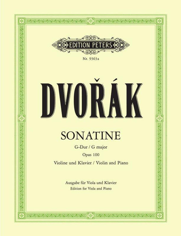 Dvorak: Sonatina in G Major, Op. 100 arranged for Viola and Piano