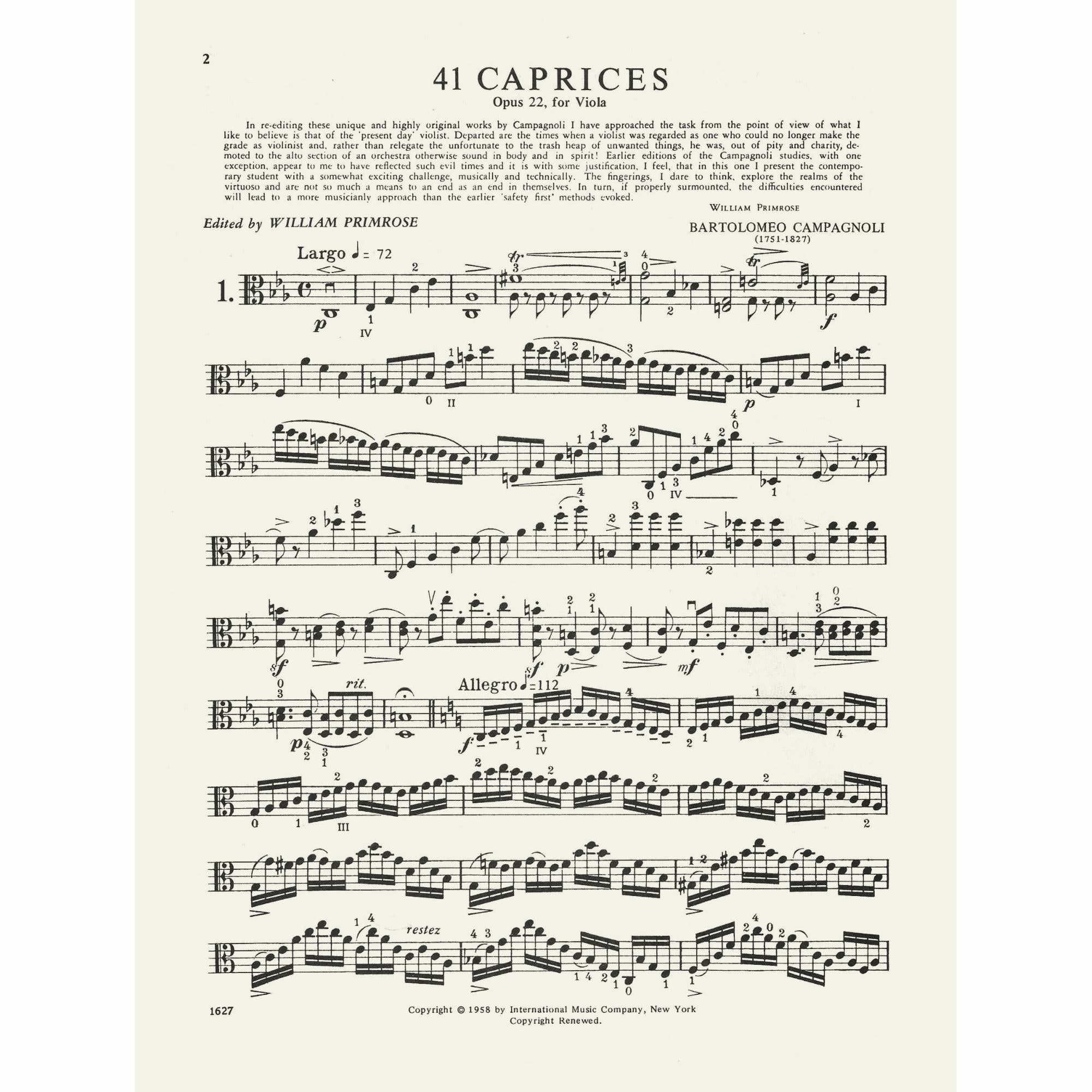 Campagnoli: 41 Caprices for Viola, Op. 22