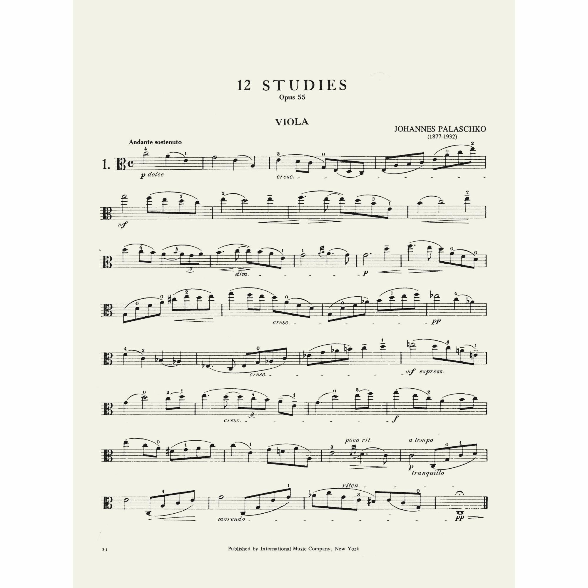 Palaschko: 12 Studies for Viola, Op. 55