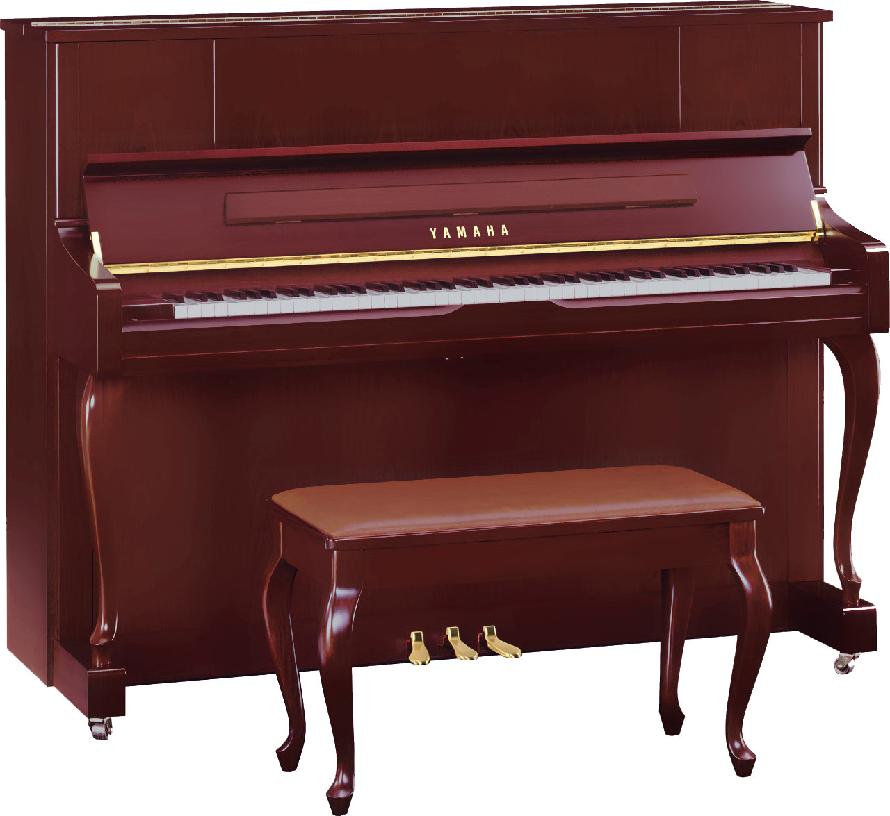 Yamaha U1J Upright Piano, Chippendale Satin Dark Walnut