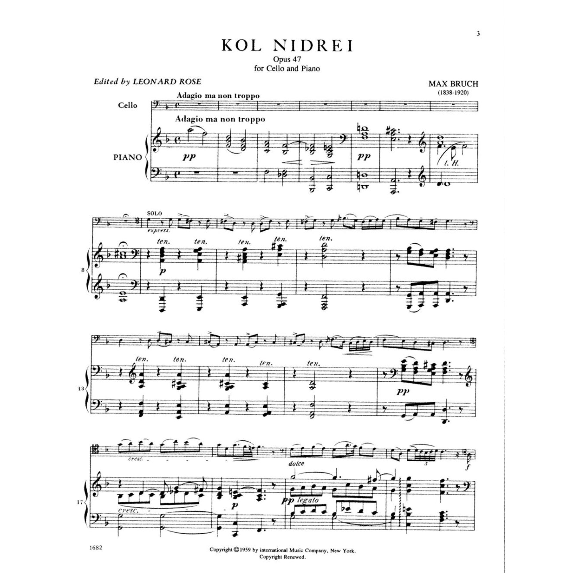 Bruch: Kol Nidrei Op 47 for Cello & Piano