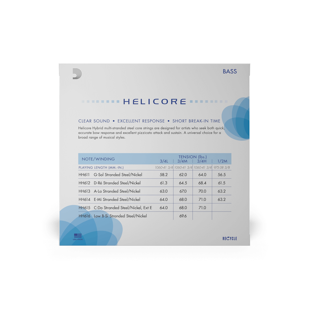 D’Addario Helicore Hybrid Double Bass String Set, 3/4 Scale, Medium Tension