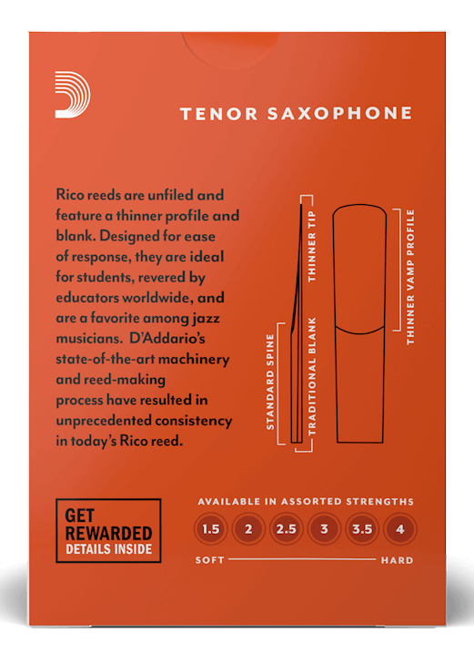 Tenor Sax Rico Reed Rico Tenor Saxophone Reeds, 10-Pack