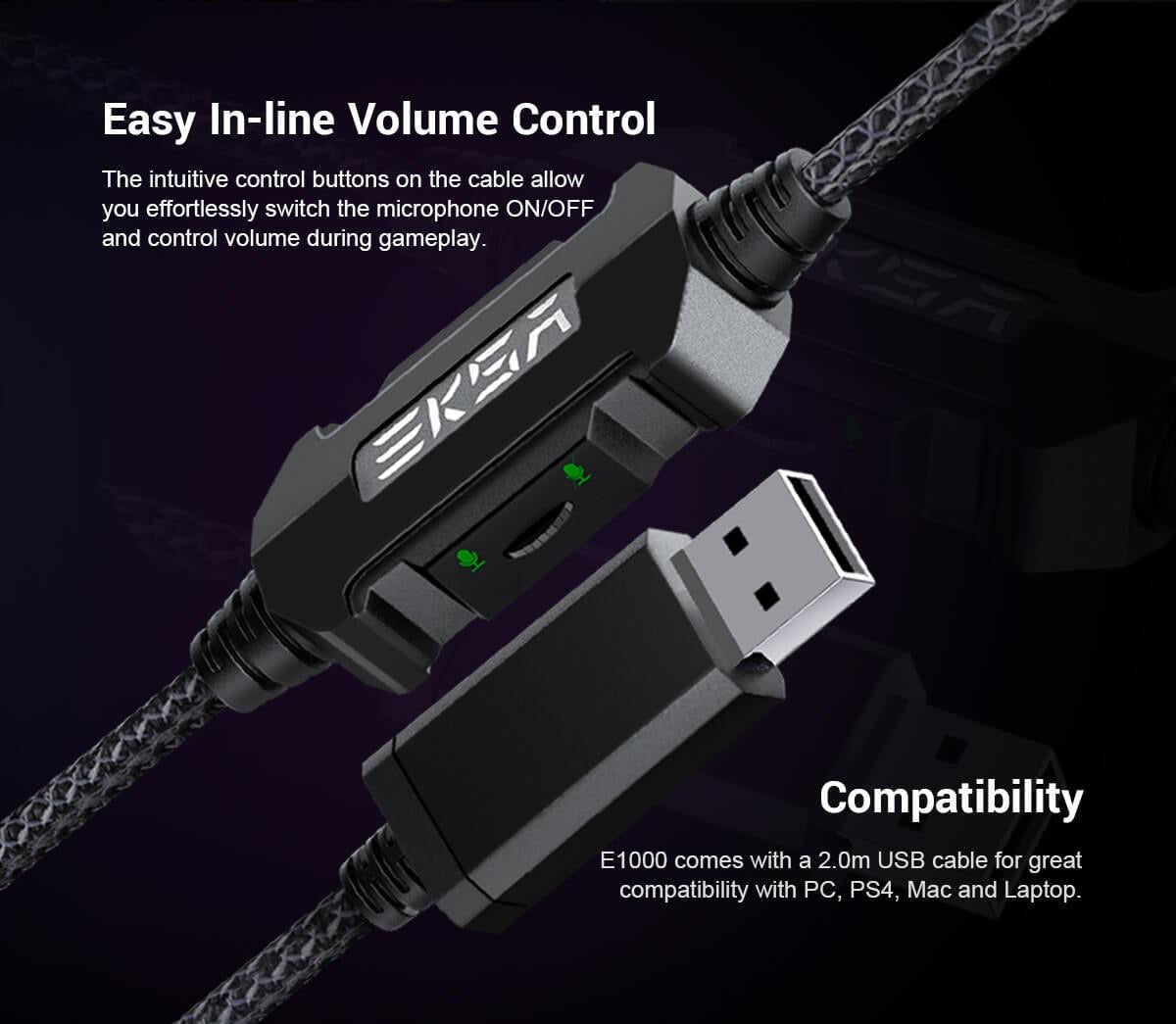 EKSA E1000 USB Plug-to-Play 7.1 Surround Sound Gaming Headset