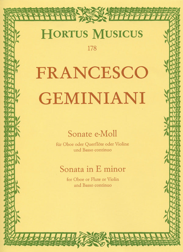 Geminiani: Sonata in E for Oboe (or Flute) & Basso Continuo