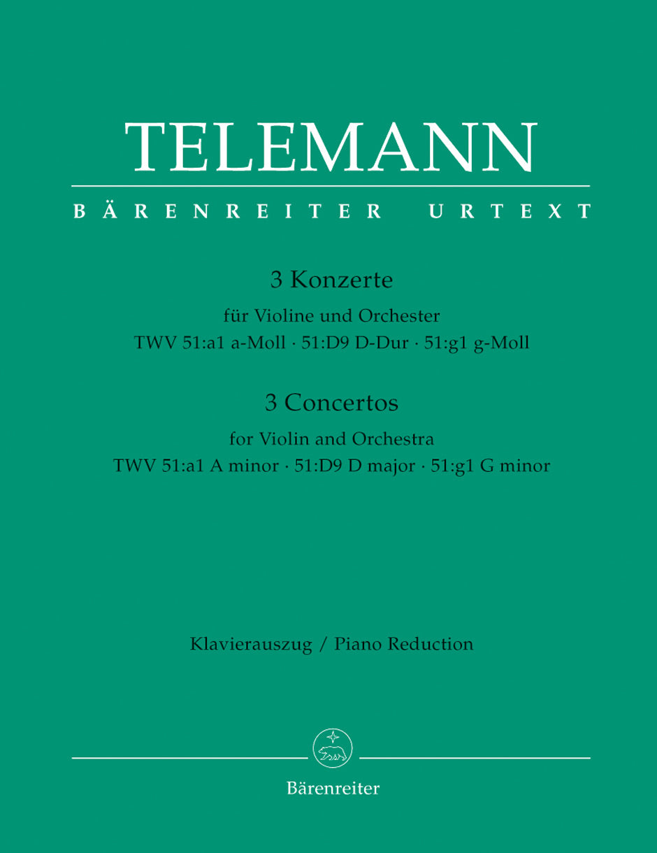 Telemann: Violin Concertos in A, D, G for Violin & Piano