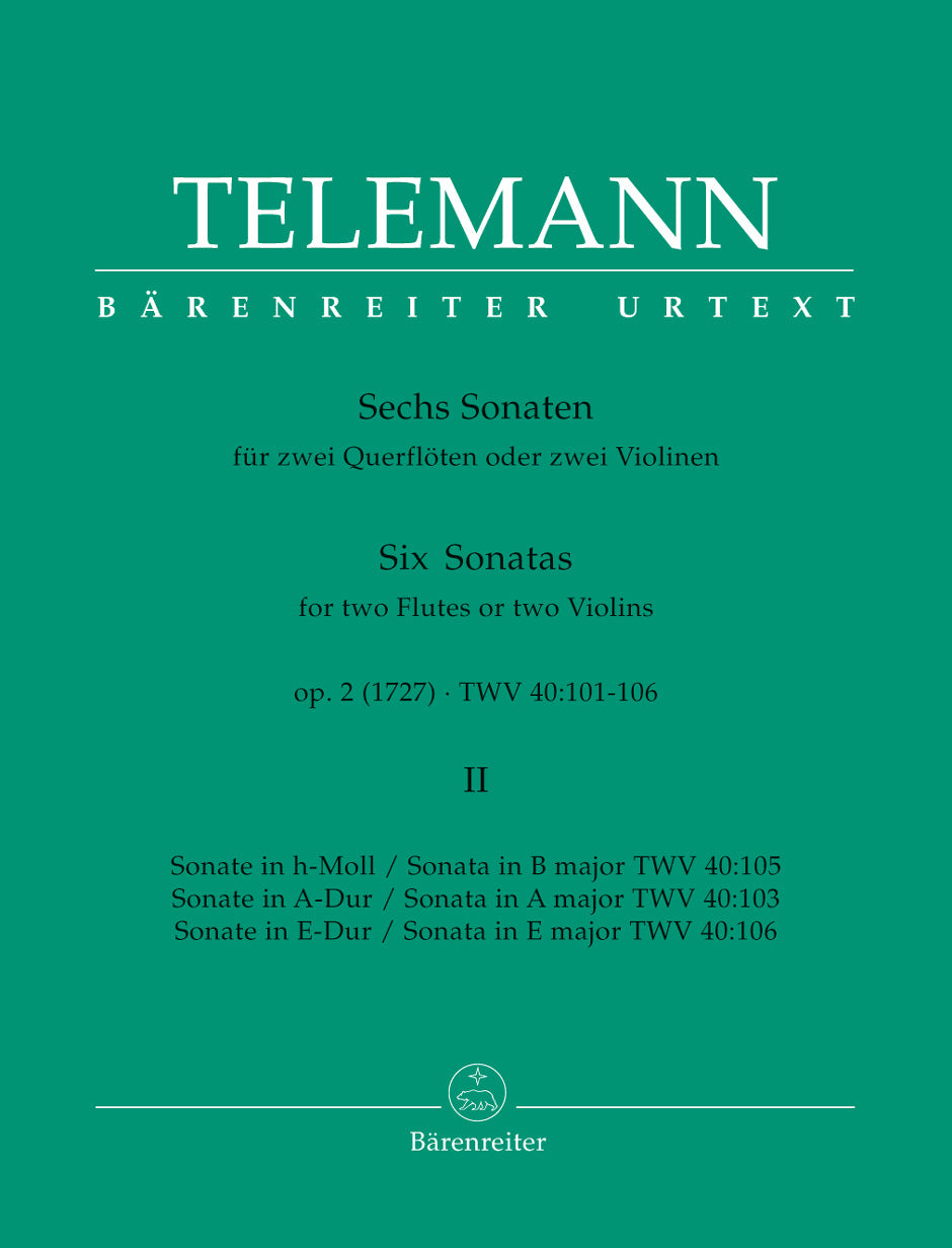 Telemann: Six Sonatas for 2 Flutes Op 2 - Volume 2