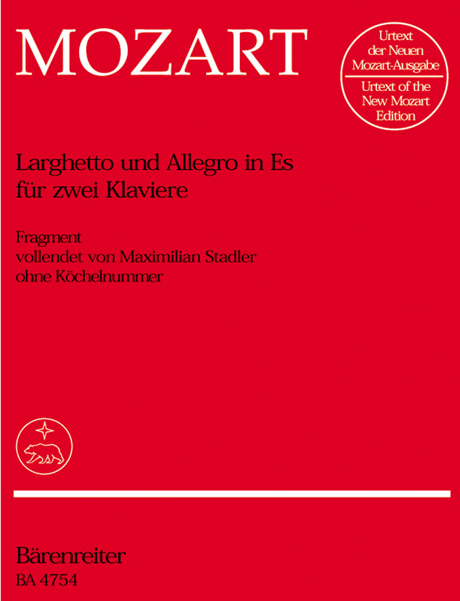 Mozart: Larghetto & Allegro 2 Pianos 4 Hands - Performance Score arr. Stadler
