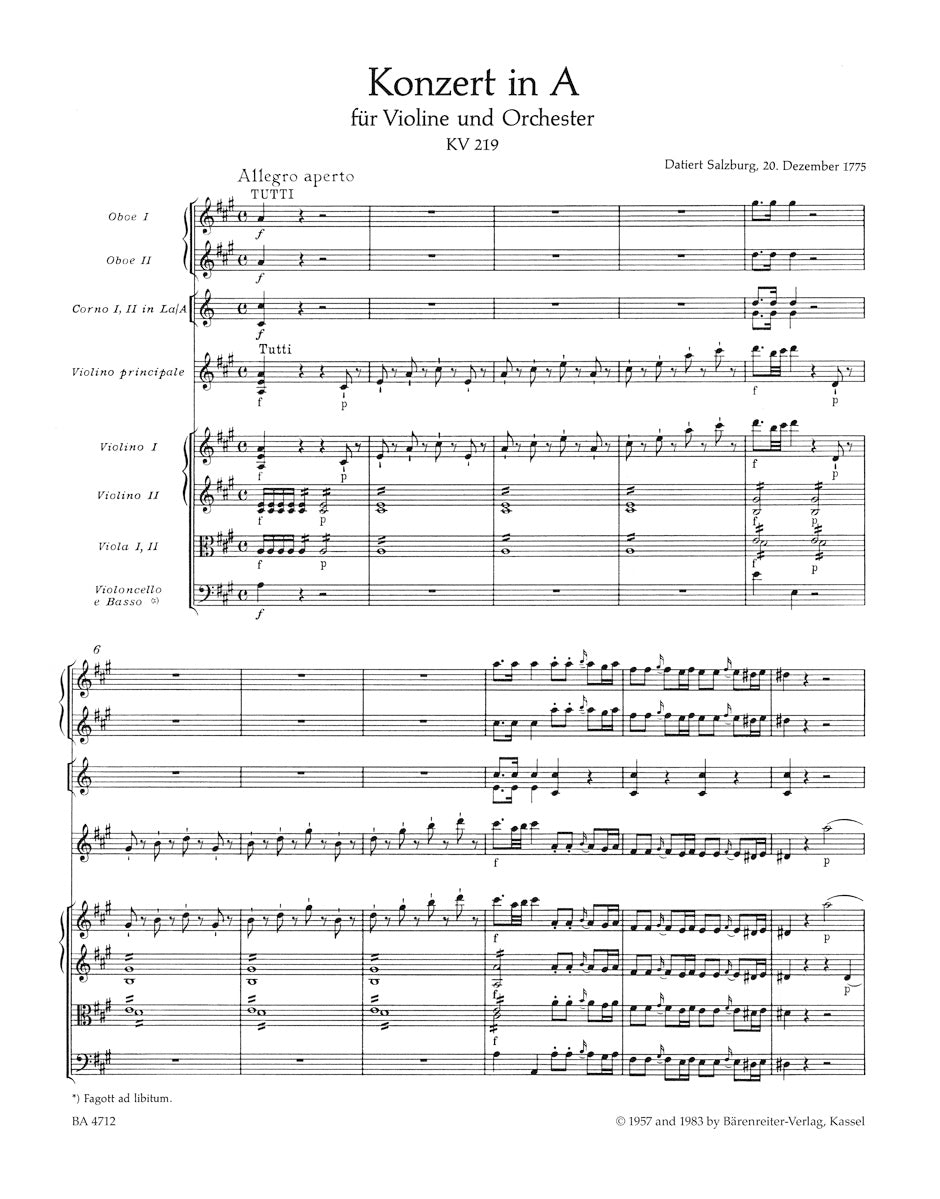 Mozart: Violin Concerto No 5 in A Major K219 Violin, Piano