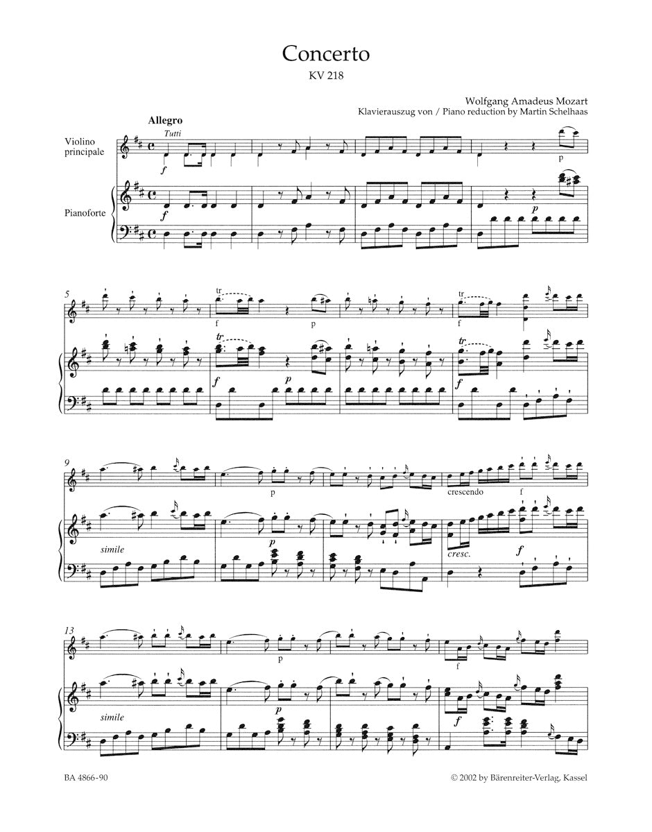 Mozart: Violin Concerto No 4 in D Major K218 for Violin & Piano