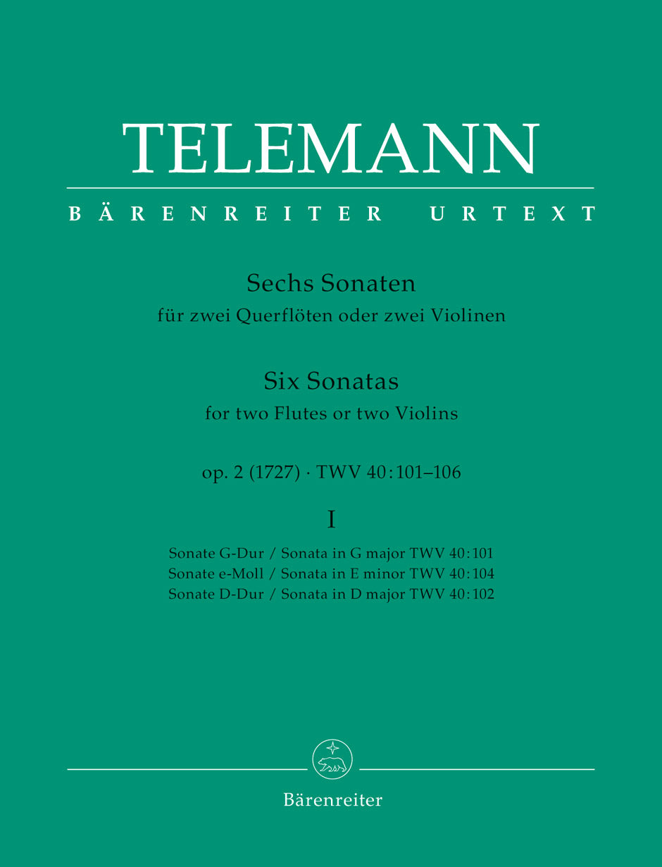 Telemann: Six Sonatas for 2 Flutes Op 2 - Volume 1