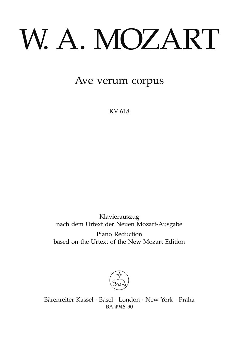 Mozart: Ave Verum K618 SATB - Vocal Score