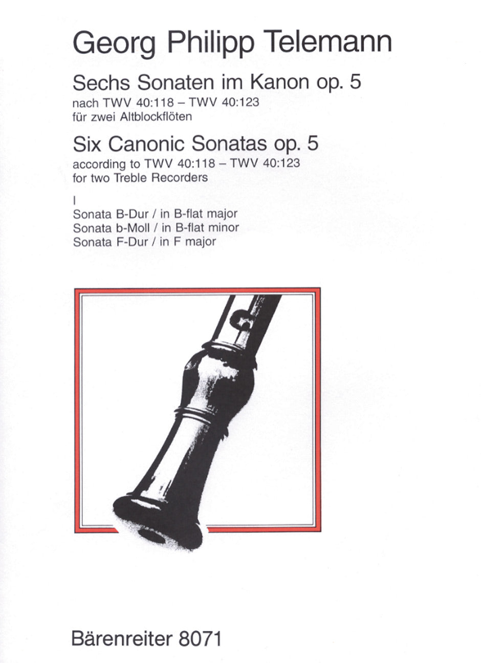 Telemann: Six Sonatas in Canon Op 5 - Book 1, for 2 Treble Recorders