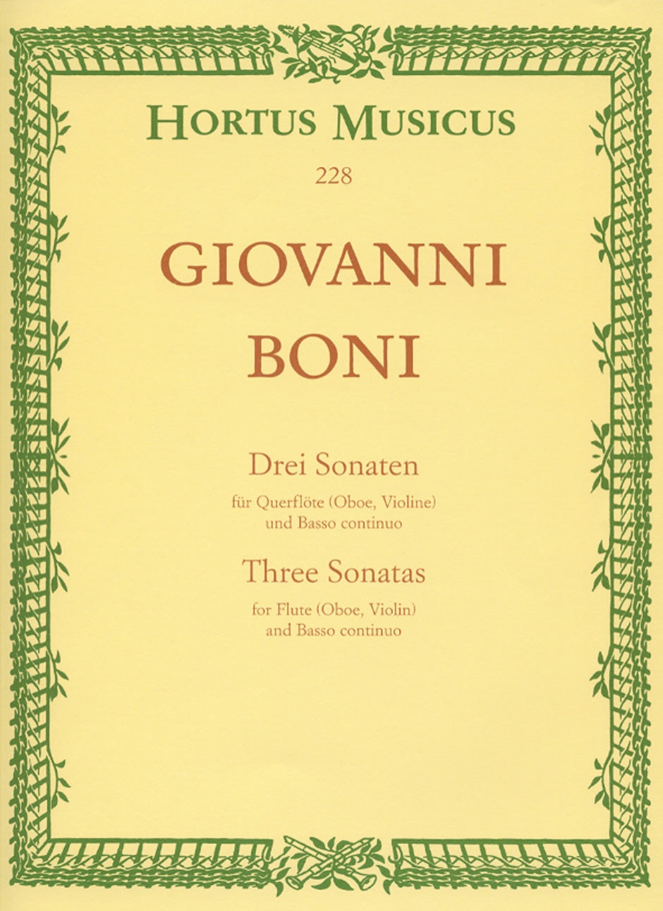 Boni: Three Sonatas in D, E & A for Flute & Basso Continuo