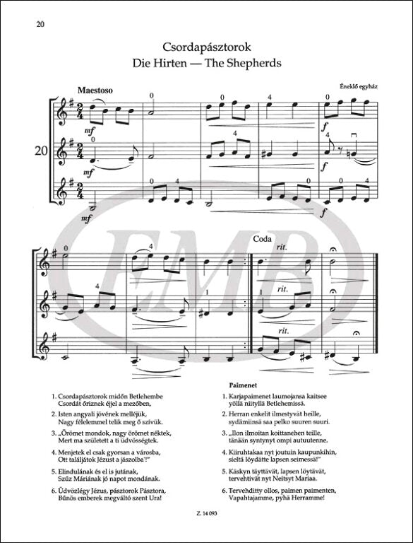 Papp: Hungarian Christmas Songs for 2 or 3 Violins