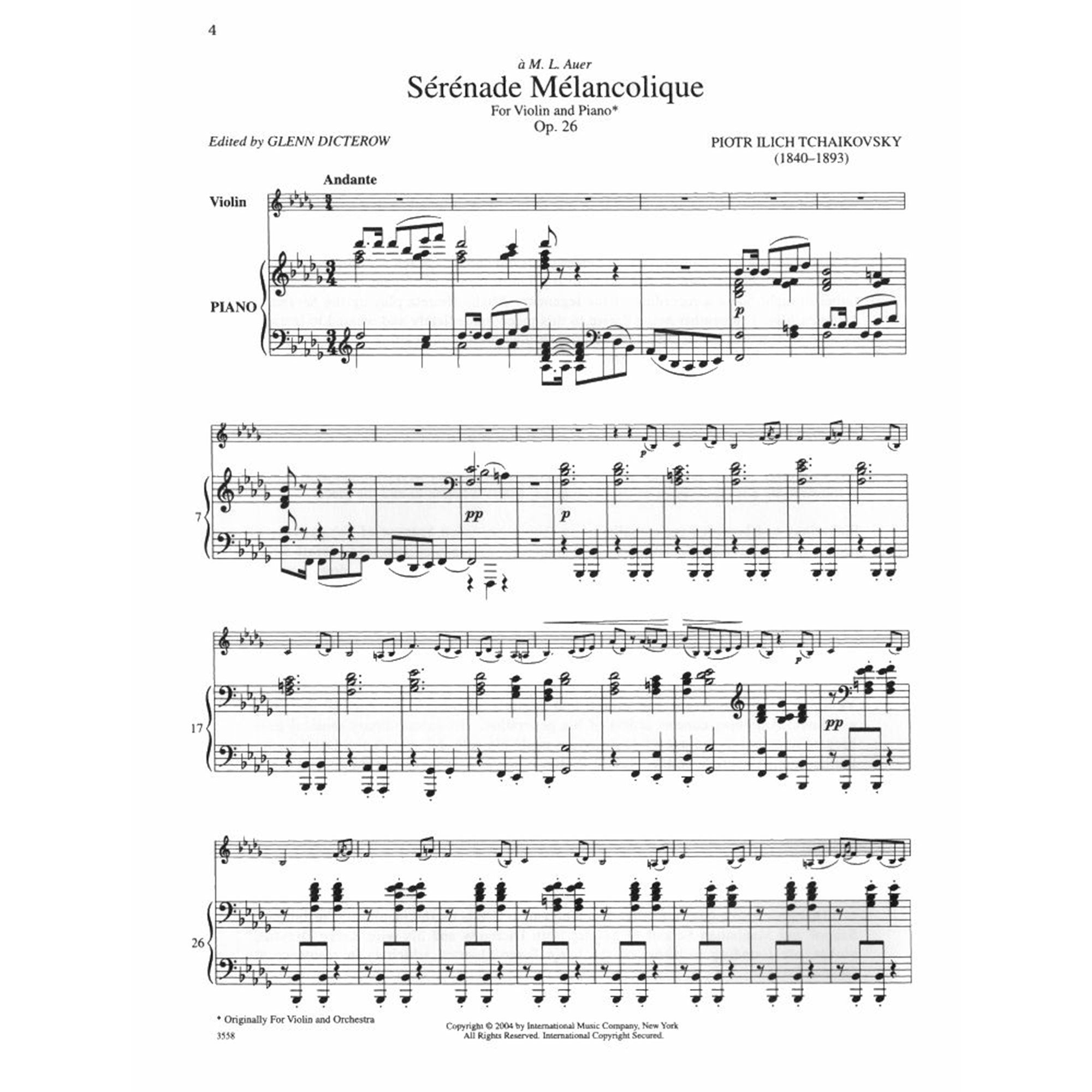 Tchaikovsky: Serenade Melancolique Op. 26 Violin & Piano