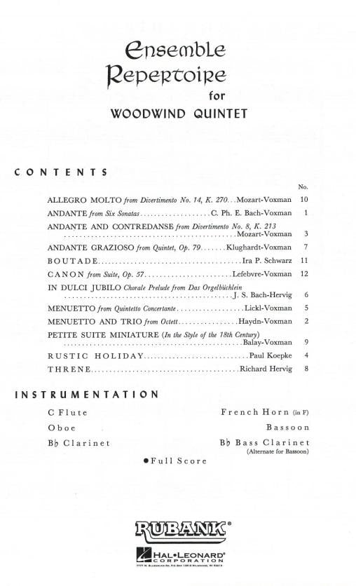 Rubank Ensemble Repertoire for Woodwind Quintet